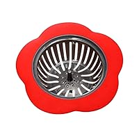 1PCS Flower Shape Silicone Sink Strainer Kitchen Accessories Sewer Hair Filter 110 * 75 * 39mm,Red
