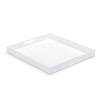 White Modern Acrylic Ottoman Tray with Cutout Handles 20x20 Inch Over-Sized Serving Tray Organizer Rubber Boot Tray Decorative for Living Room Bedroom,Bathroom and Entryway Kitchen