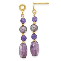 8.6mm 925 Sterling Silver Gold Plated Black Fwc Pearl Amethyst Quartz Earrings Measures 40.15x8.6mm Wide Jewelry Gifts for Women