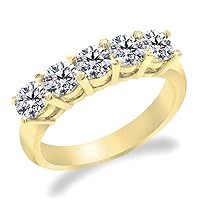 5-Stone Anniversary Ring 1.5 CTTW Laser Inscribed Briliant Round Cut IGI Certified Lab Grown Diamond (G-H Color, VS2-SI1 Clarity) on 14K White Gold, Yellow Gold, Platinum