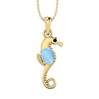 Seahorse Fish Pendant! 7X5mm Oval Shape Larimar and 2mm Round Black Spinel 925 Sterling Silver 18