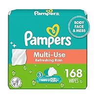 Pampers Multi Use Baby Wipes, Refreshing Rain, Body, Face & Mess Wipes, 3 Flip-Top Packs (168 Wipes Total)