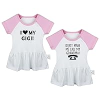Pack of 2, I Love My Gigi & Don't Make Me Call My Grandma Funny Print Dresses Newborn Infant Baby Girls Princess Dress