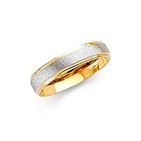 Wedding Ring Solid 14k Yellow White Gold Band Brushed Satin Polished Men Women Style Two Tone 4 mm Size 6.5