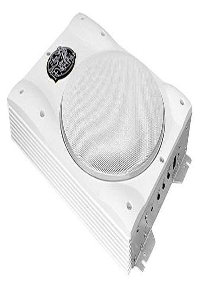 Lanzar Low Profile Marine Subwoofer System - 1000 Watt 8 Inch Slim Active Waterproof Amplified Bass Speaker - Underseat Mount Audio Sound Amplifier Box, Marine Vehicles - Lanzar AQTB8 (White)