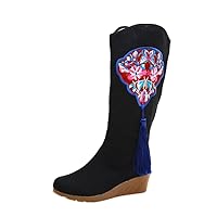 Women and Ladies The Fall Fashion Embroidery Fringe Knee Boots Shoe