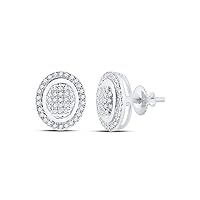 The Diamond Deal Sterling Silver Mens Round Diamond Oval Earrings 1/4 Cttw