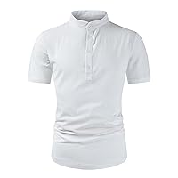 Men's Cotton Linen Henley Shirt Short Sleeve Casual Beach Hippie T-Shirts Lightweight Yoga Tee Tops Dress Shirts