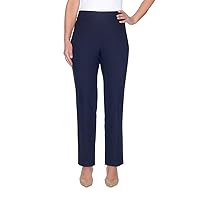 Alfred Dunner Womens Petite Classic Allure Fit Proportioned Pant with Elastic Comfort Waistband, Navy, 12P