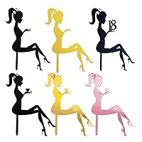 12 PCS High Heel Girl Cake Toppers Sitting Girl Silhouette Acrylic Cupcake Topper Happy Birthday Cake Topper Engagement Cake Toppers Decorations for Various Birthday Party Anniversary