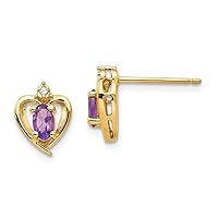 14ct Yellow Gold Oval Polished Prong set Open back Post Earrings Diamond and Amethyst Earrings Measures 17x10mm Wide Jewelry for Women