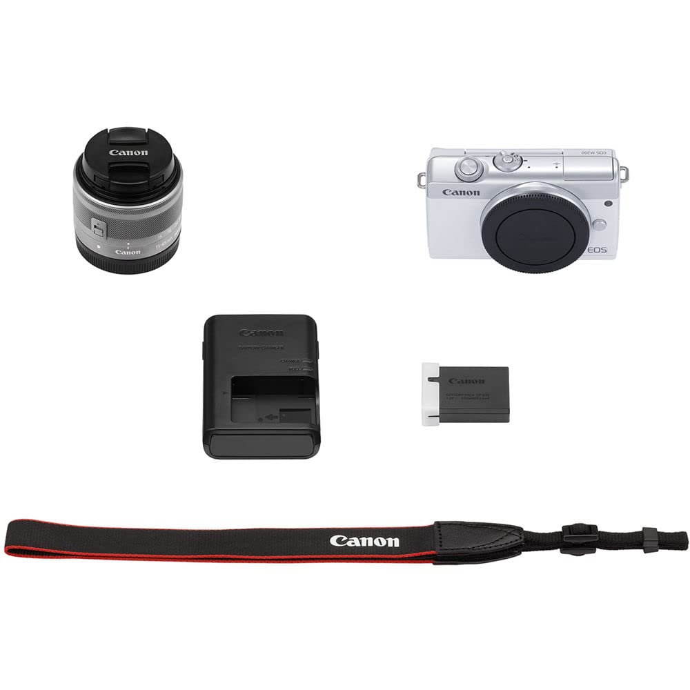 Canon EOS M200 Mirrorless Digital Camera with 15-45mm Lens (White) (3700C009) + Canon EF-M Lens Adapter + Canon EF 24-70mm Lens + 64GB Card + Case + Corel Photo Software + More (Renewed)