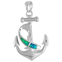 Sterling Silver Synthetic Opal Mariners Cross Anchor Necklace Men & Women 1 1/4 inch w/ 1mm Rope Chain