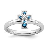 2.25mm 925 Sterling Silver Rhodium Blue Topaz Religious Faith Cross Ring Jewelry for Women - Ring Size Options: 10 5 6 7 8 9
