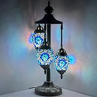 SILVERFEVER Moroccan Lamps Mosaic Turkish Lamp -Three Tier Lanterns Colorful Handmade Glass Floor or Table with E 12 Bulbs (Blue Snowflake Eggshapped)