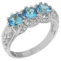 925 Sterling Silver Natural Blue Topaz Womens Trilogy ring - Sizes 4 to 12 Available