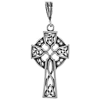Large 1 1/3 inch Sterling Silver Open Celtic Cross Necklace High Cross for Men Diamond-Cut Oxidized finish available with or without chain