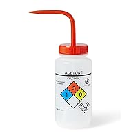 United Scientific™ UniSafe™ Wash Bottle for Acetone, 500mL - Labeled with Color Coded Chemical & Safety Information (4 Colors) - Wide Mouth, Self Venting, Low Density Polyethylene