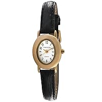 Womens Small Oval Watch with Arabic Numbers and Black Strap