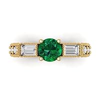 Clara Pucci 2.48 ct Round Baguette Cut 3 stone Solitaire Simulated Emerald Accent Anniversary Promise Engagement ring 18K Yellow Gold