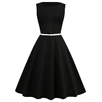 Women's Vintage 1950's Floral Spring Garden Dress Rockabilly Swing Prom Party Cocktail Sleeveless A-Line Dress&Belt