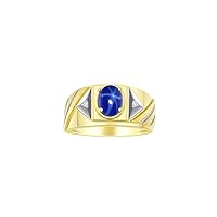Rylos Mens Rings 14K Yellow Gold Rings Classic Designer Style 8X6MM Oval Gemstone & Sparkling Diamond Ring Color Stone Birthstone Rings For Men, Men's Rings, Gold Rings Sizes 8,9,10,11,12,13