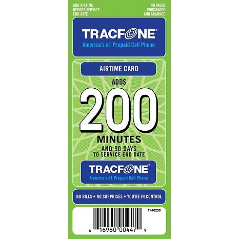 Tracfone 200 Minutes and 90 Days of Service - Refill, Top-Up, Pin Number - Prepaid Cell Phone Plan Airtime (Mail Delivery)