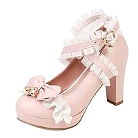 Kawii Shoes Bow Pearl Heels Lolita Platform Heels for Women Lace Cute Mary Janes Pumps