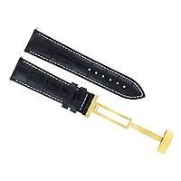 Ewatchparts 18MM LEATHER WATCH BAND STRAP COMPATIBLE WITH ROLEX WATCH DEPLOYMENT CLASP BLACK GOLD
