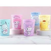 Sanrio Friends Cups Set of 5 - Assorted pastel cups with Kuromi, Pompompurin, My Melody, Cinnamonroll & Pocacco