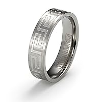 6mm Titanium Ring for Couples Brushed Surface Polished Greek Key Design Comfort Fit SZ 6-12 Plus Engraving Service