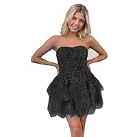 Sequin Strapless Feathers Homecoming Dress Short Prom Dresses for Teens 2024 A-Line Formal Cocktail Party Gown