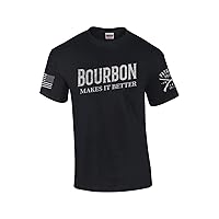 Patriot Pride Bourbon Makes It Better Mens Funny American Flag Sleeve Short Sleeve T-Shirt Graphic Tee