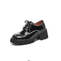 Women Lace up Platform Oxford Shoes Comfort Chunky Mid Heel Dress Oxfords Closed Toe Mary Janes