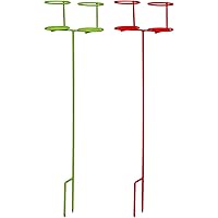 Decko Products 30253 Outdoor Heavy Duty Double Beverage Holder Stakes, Green and Red, 2-Pack