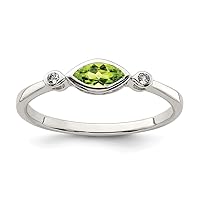 925 Sterling Silver Polished Peridot and White Topaz Ring Jewelry Gifts for Women - Ring Size Options: 6 7 8