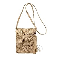 HugeDE Straw Crossbody Bag Casual Beach Bag Stylish Woven Bags Summer Travel Handbags Small Shoulder Bag Trendy Wristlet Bag for Women Girls