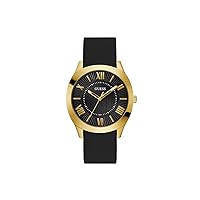 GUESS Men's 44mm Watch - Black Strap Black Dial Gold-Tone Case
