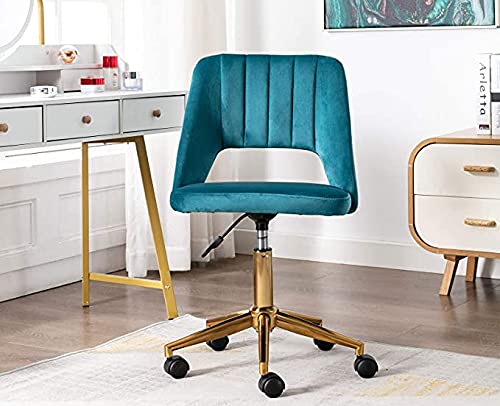 Guyou Desk Chair Armless Office Chair with Wheels, Upholstered Velvet Home Office Chair Cute Vanity Stool for Small Space Teens Study Makeup with H...