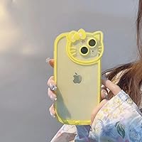 Compatible with iPhone 15 Pro Clear Case, Cute Cat Case for Women Girls Kids Cartoon Design Case Cover Shell Slim Soft Protective Case with Camera Lens for iPhone 15 Pro, Yellow
