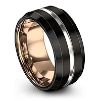 Tungsten Wedding Band Ring 8mm for Men Women Bevel Edge Black 18K Rose Gold Grey Brushed Polished
