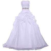 Women's Strapless Pleated Organza Ruched Ball Gown Wedding Dress for Bride