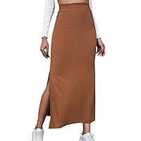 Women's Knee Length Stretchy Split Skirt Solid Color Elastic High Waist Maxi Draped Skirt Slim Bodycon Office Work Dress