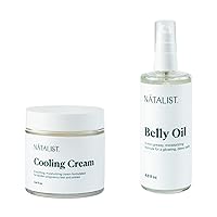 Soothing Essentials for Mom Bundle Belly Oil Spray Natural Stretch Mark Skincare Serum, 4 fl oz & Cooling Cream Soothing Rub to Refresh Swollen Pregnancy Legs & Feet, 3.4 oz