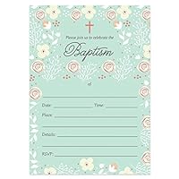 DB Party Studio Mint Baptism Invitations with Envelopes (Pack of 50) Gender Neutral Fill-In Christening Religious Celebration Invites for Boy or Girl Invitations VI0062