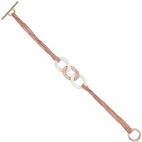 Sterling Silver Cubic Zirconia Triple Oval Toggle Bracelet in Rose Gold & Rhodium Finishes & Ceramic Accents, 9/16 inch Wide
