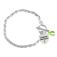 Lymphoma Awareness Bracelet with Accent String - Lymphoma Lime Green Ribbon Charm Bracelets for Lymphoma Awareness (1 Bracelet)