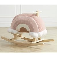 Rainbow Rocker Fully Assembled Natural Wood Rocking Horse with Soft Fleece Pink Puffy Plush Clouds