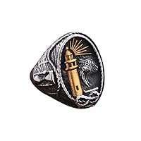 Golden Vintage Viking Nautical Lighthouse Ring For Men Stainless Steel Lighthouse Viking Ring Nordic Jewelry (7- )