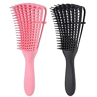 Snsowed 2 Pack Detangling Brush for Afro America/African Hair Textured 3a to 4c Kinky Wavy/Curly/Coily/Wet/Dry/Oil/Thick/Long Hair, Detangle Easily for Beautiful Shiny Curls（Pink, Black）